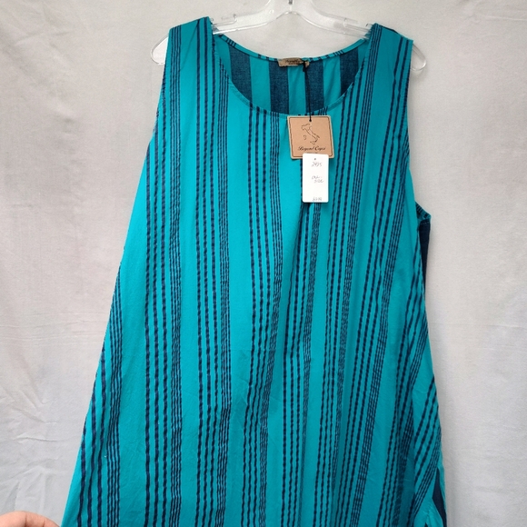 NEW Beyond Capri striped print dress asymmetric midi lagenlook turquoise resort - Picture 5 of 12